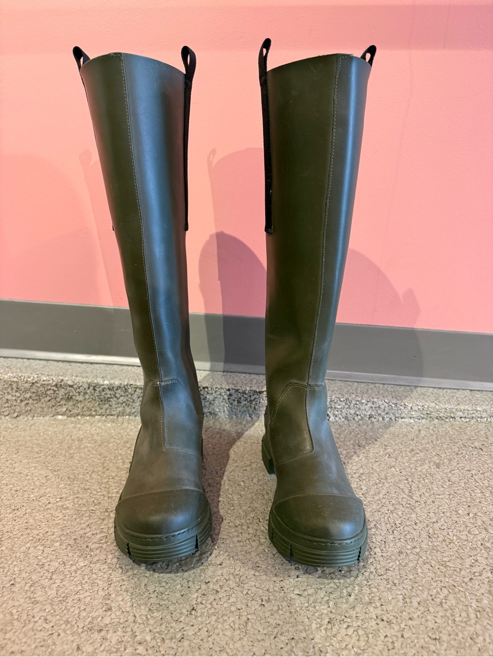 Ganni Olive Green Over-the-Knee Platform Boots